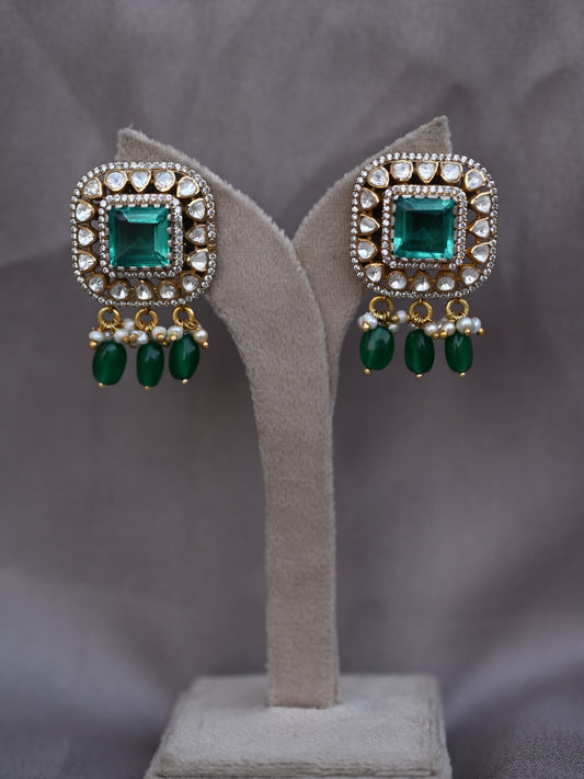 925 Sterling Silver Moissanite & Emerald Drop Earrings