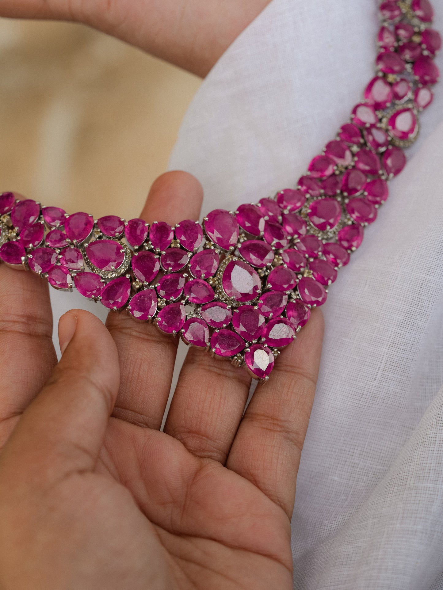 Handmade Ruby & Diamond Necklace Set