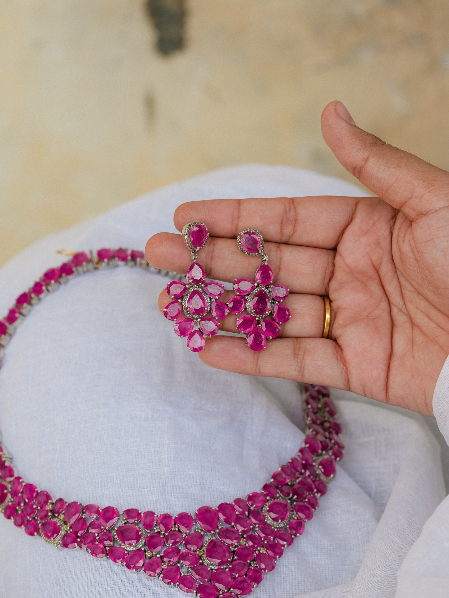 Handmade Ruby & Diamond Necklace Set
