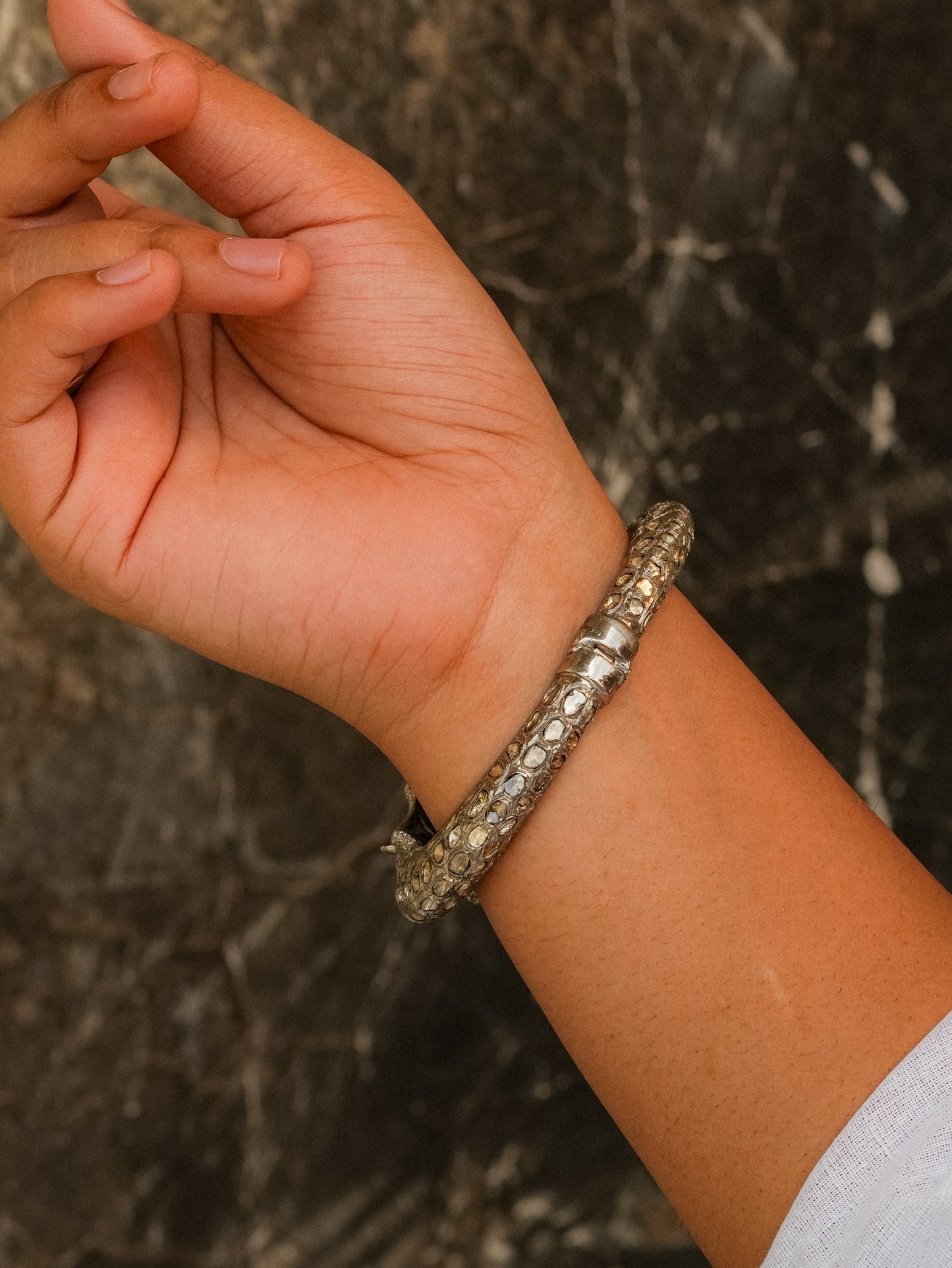 "925 Silver Diamond Panther Bangle with Ruby Eyes"