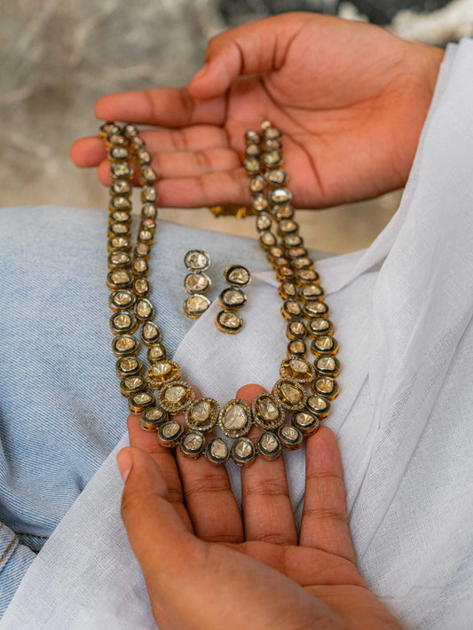 "925 Silver Polki Diamond Custom Necklace Set"