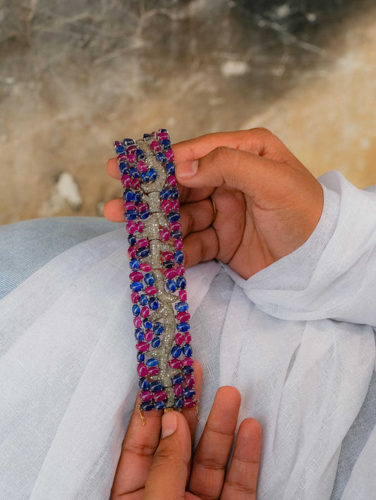 "925 Silver Diamond Bracelet with Ruby & Sapphire Gemstones"