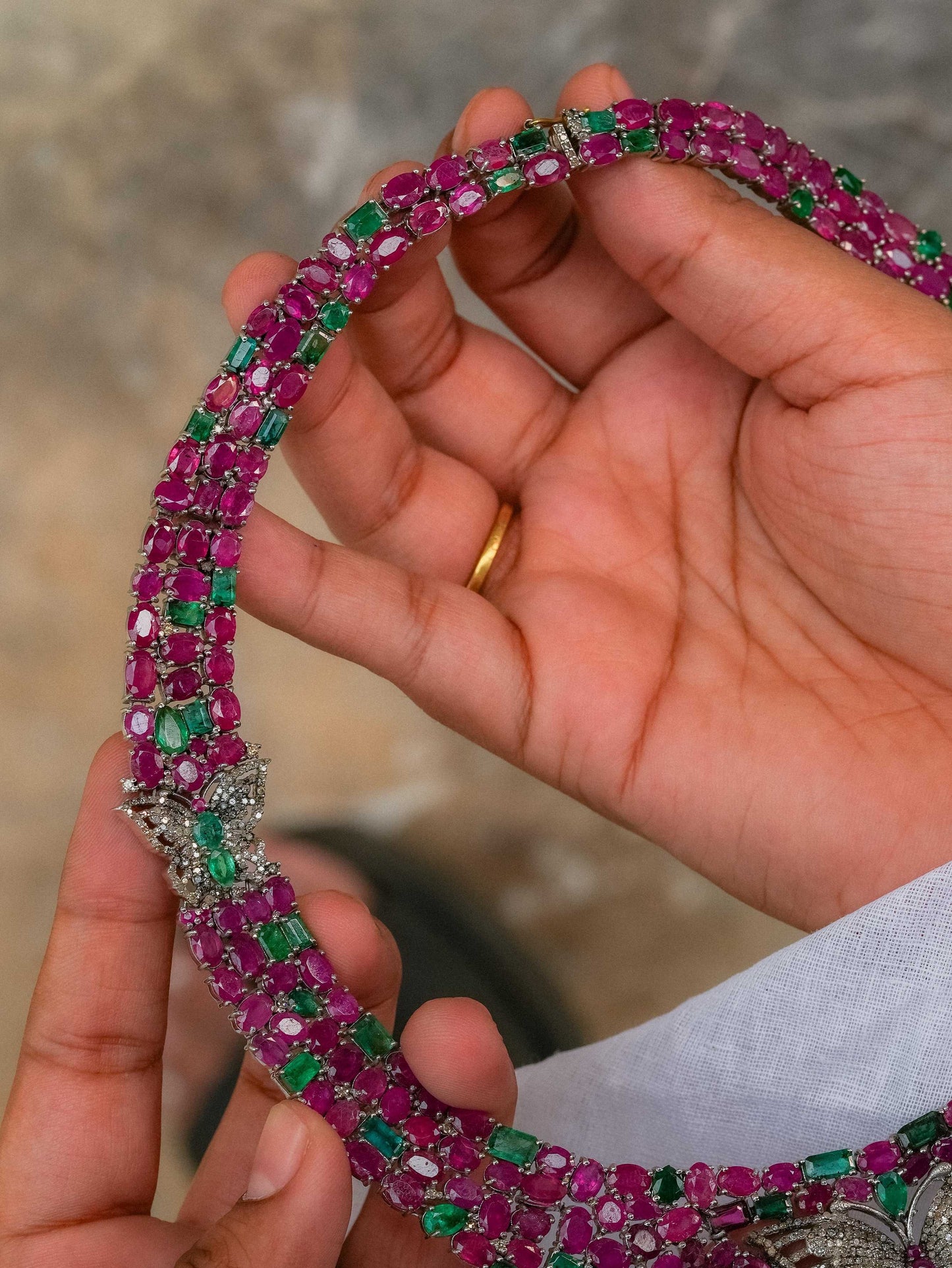 "925 Silver Ruby, Emerald & Diamond Butterfly Necklace"