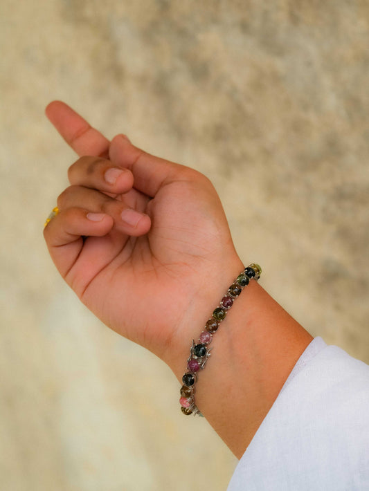"925 Silver Multi-Colored Tourmaline Gemstone Bracelet"
