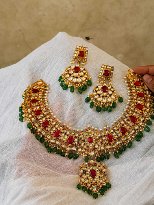 Kundan Ruby Emerald Necklace Set