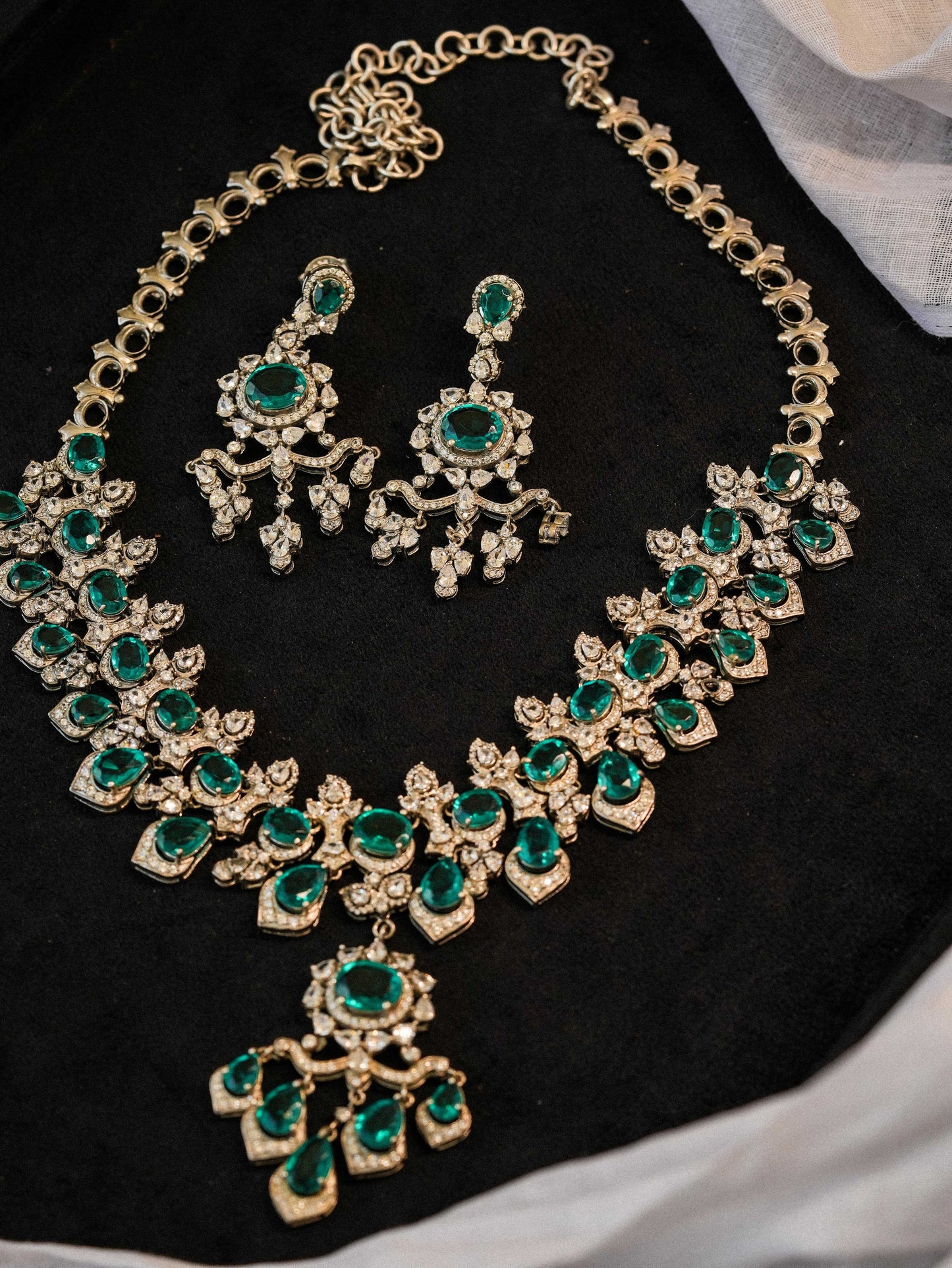 "925 Silver Moissanite Emerald Drop Necklace"