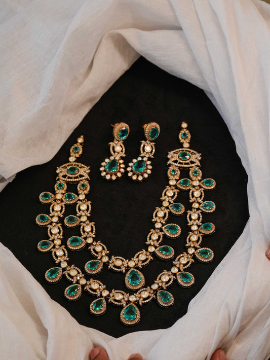 "925 Silver Moissanite Emerald Teardrop Necklace Set"