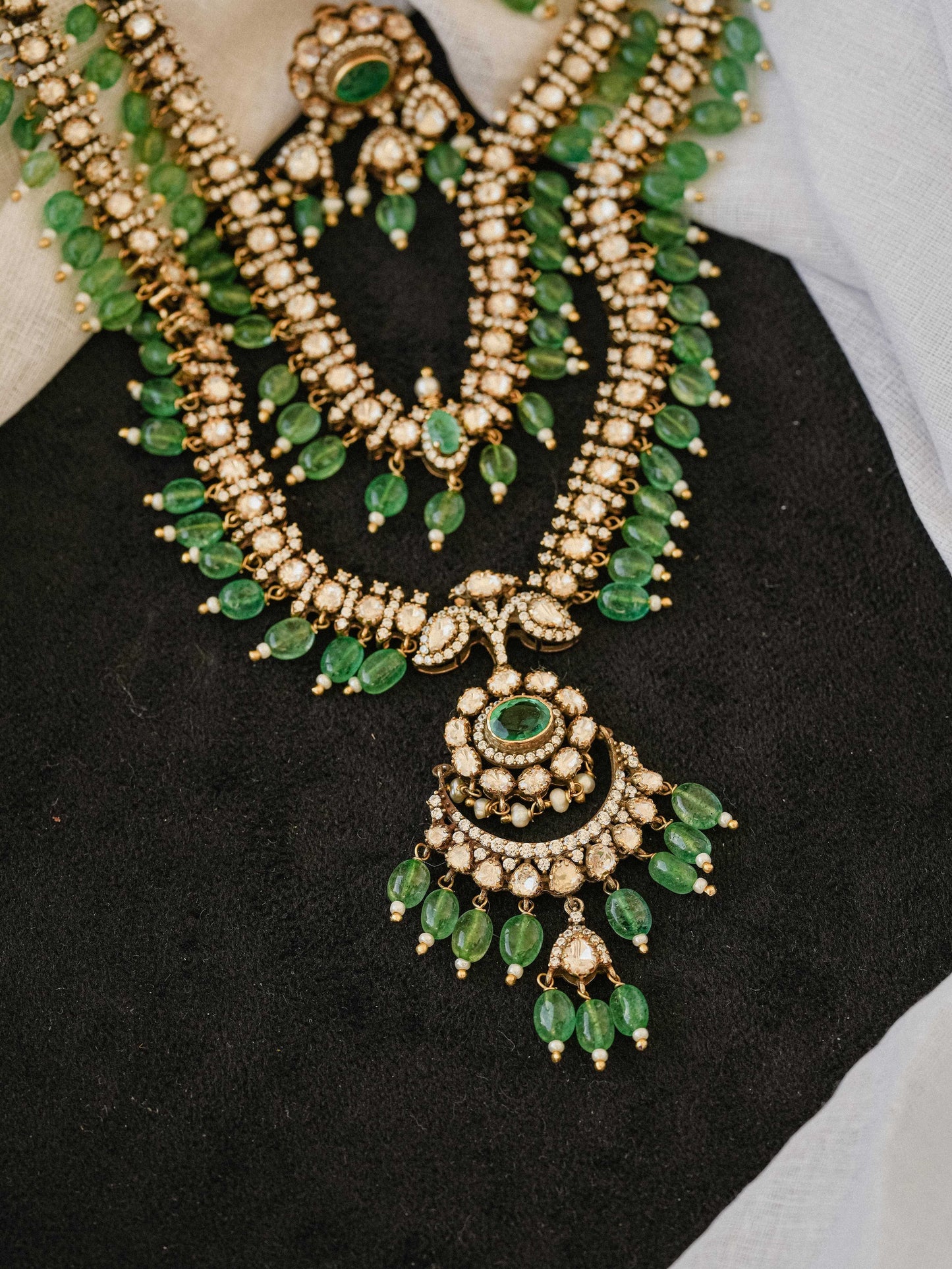 Moissanite Antique Green Bead Necklace