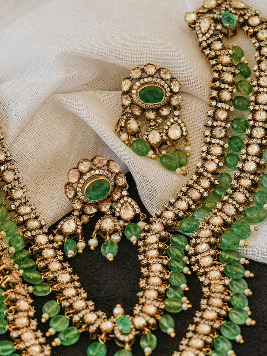 Moissanite Antique Green Bead Necklace