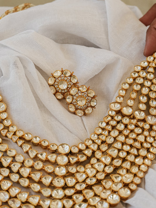 "Silver Moissanite Polki Bridal Necklace"