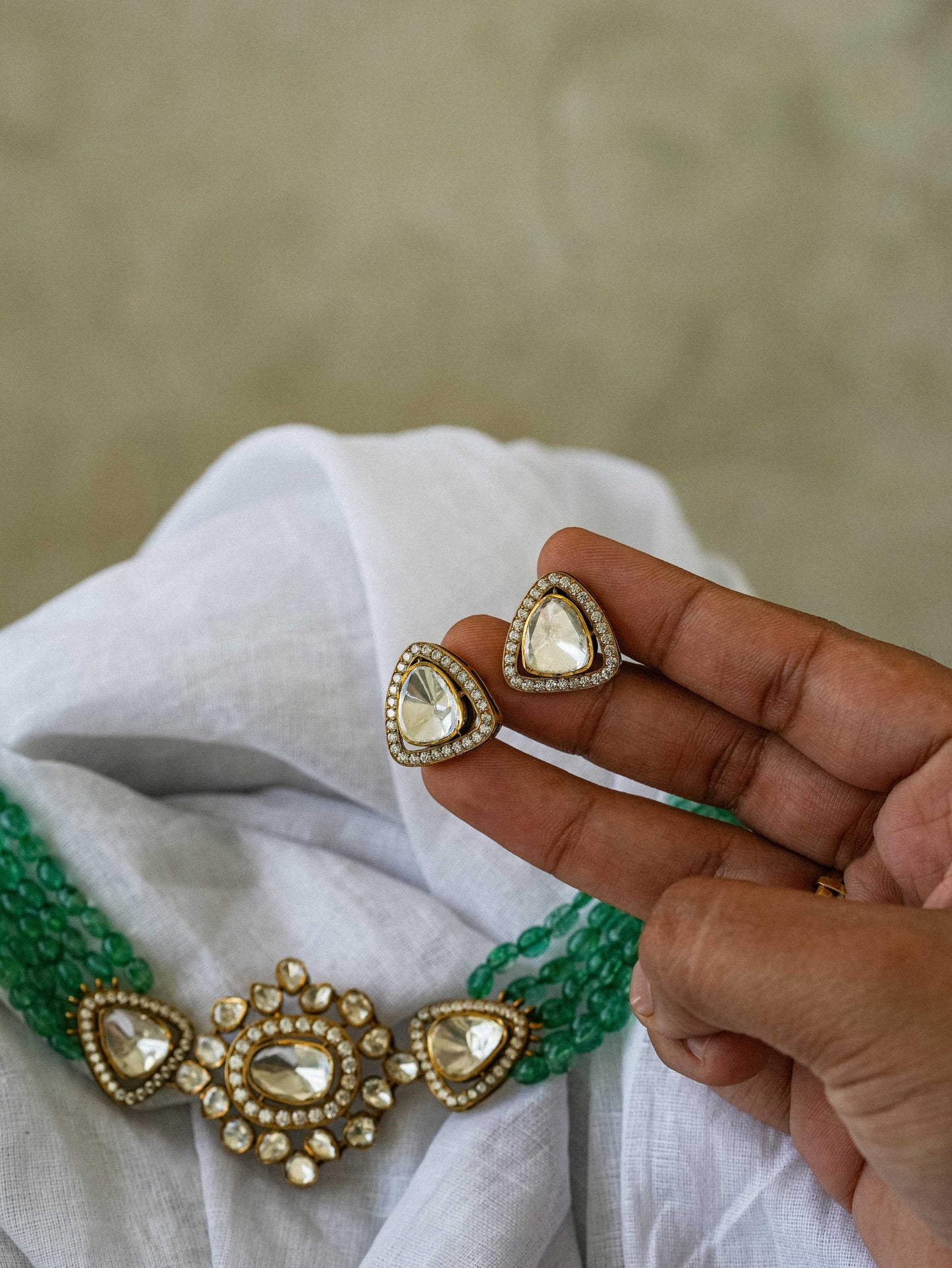 "925 Silver Moissanite Emerald Bead Choker Necklace"