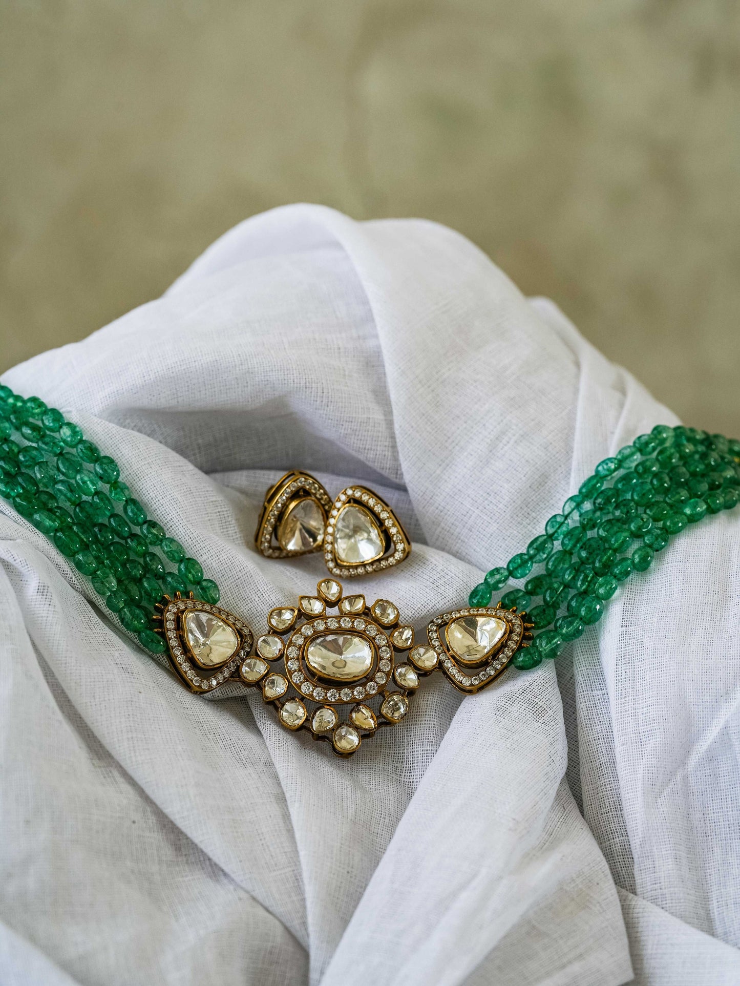 "925 Silver Moissanite Emerald Bead Choker Necklace"