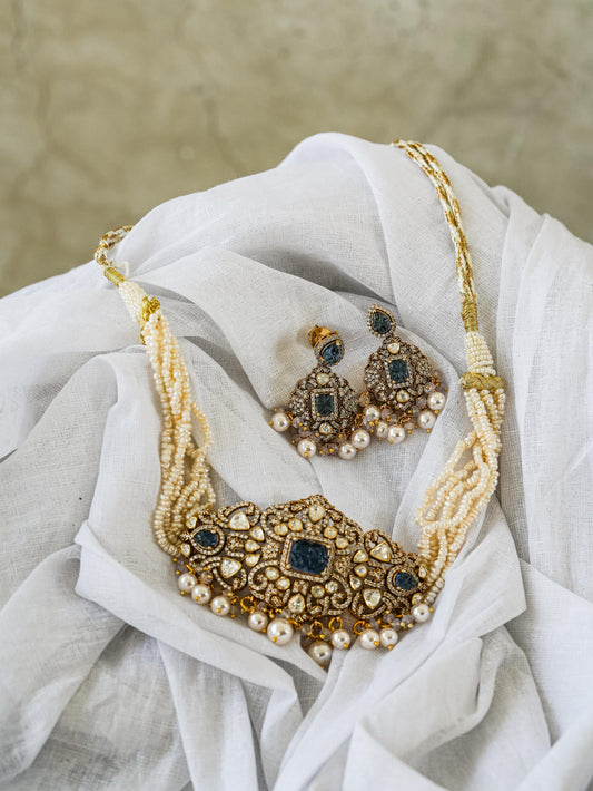 "925 Silver Moissanite Pearl Choker Necklace"