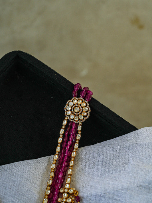 "925 Silver Moissanite Necklace with Ruby Beads & Emerald Center"