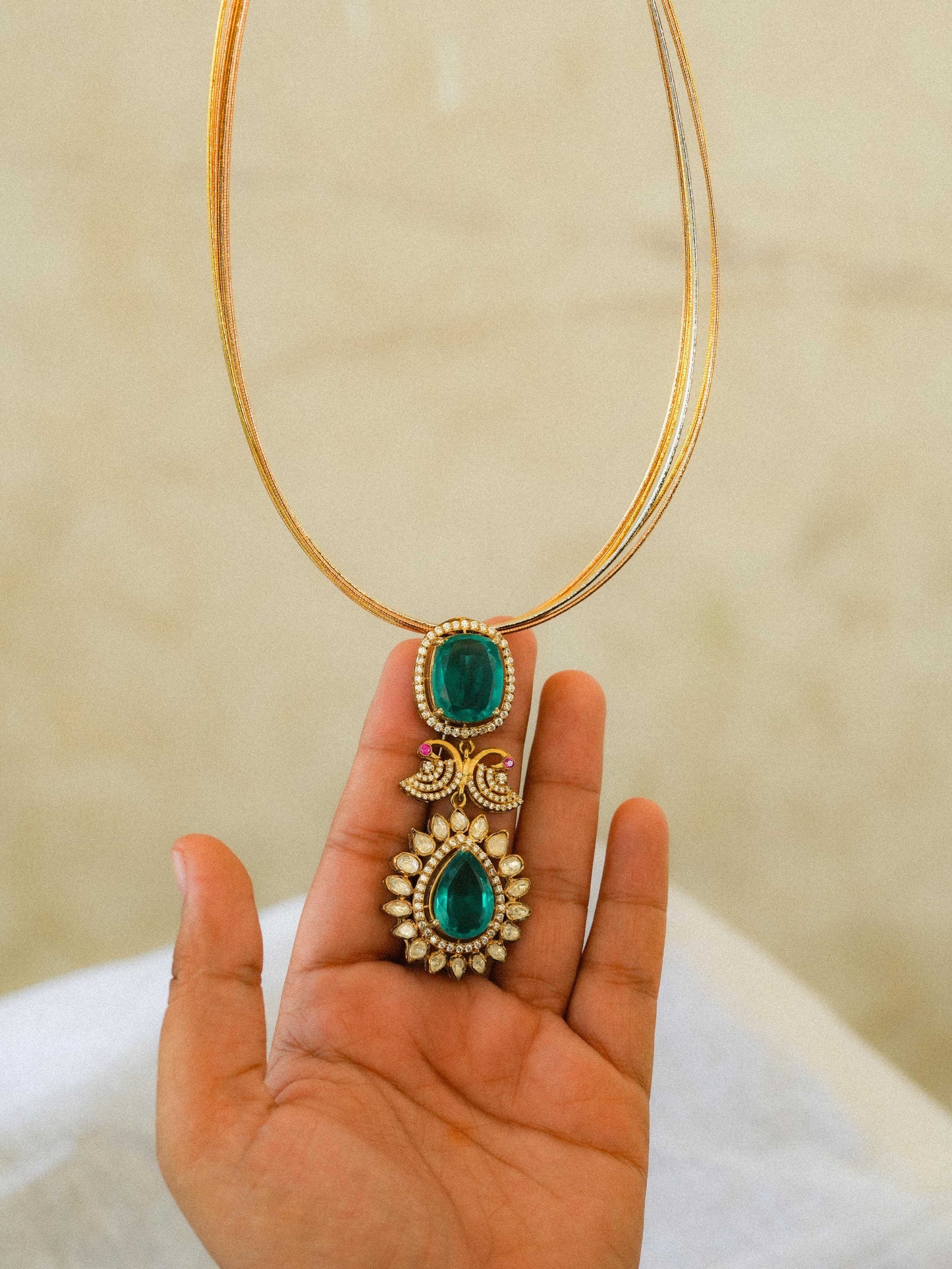 "Regal Emerald Drop Moissanite Pendant"