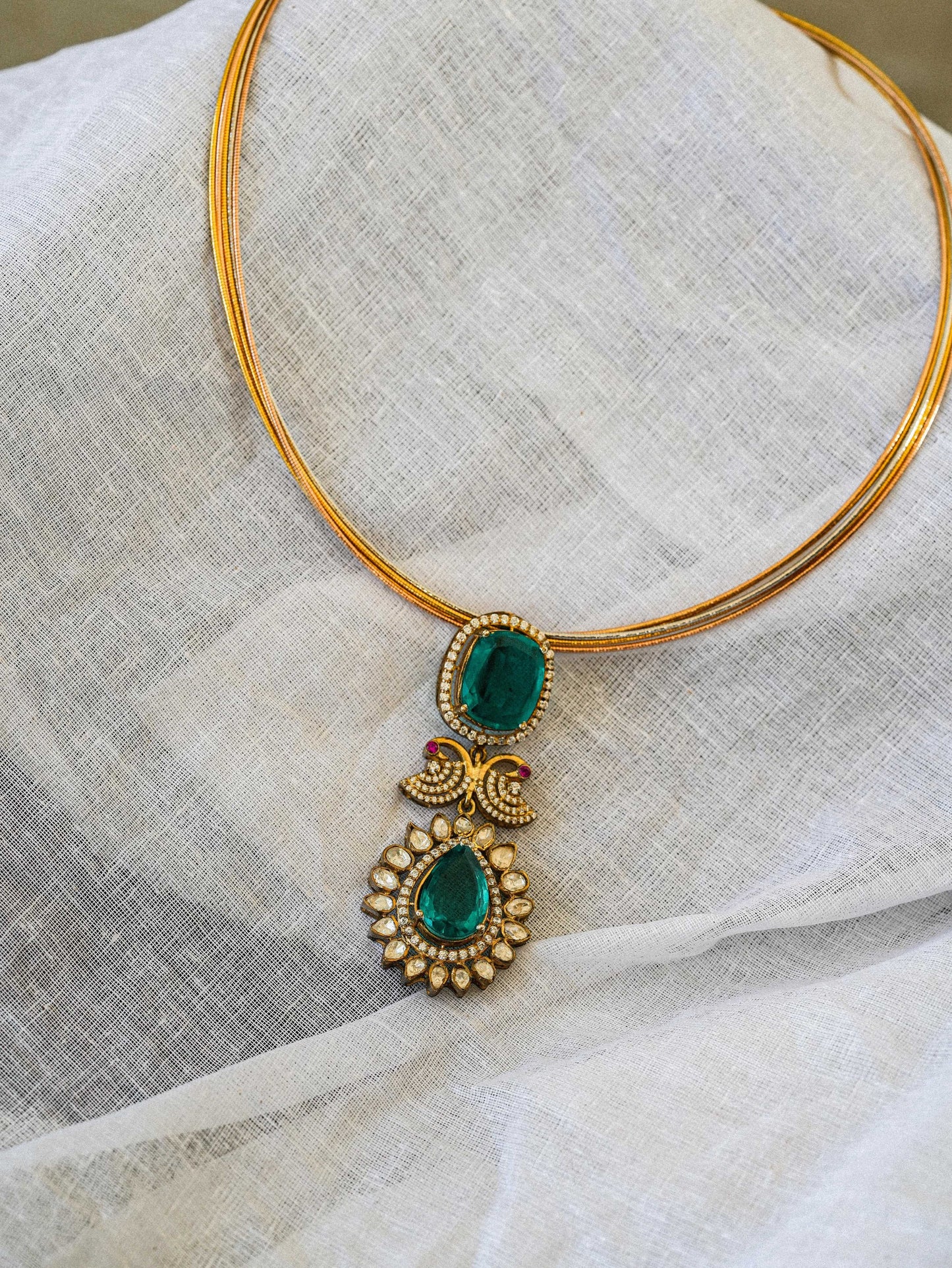 "Regal Emerald Drop Moissanite Pendant"