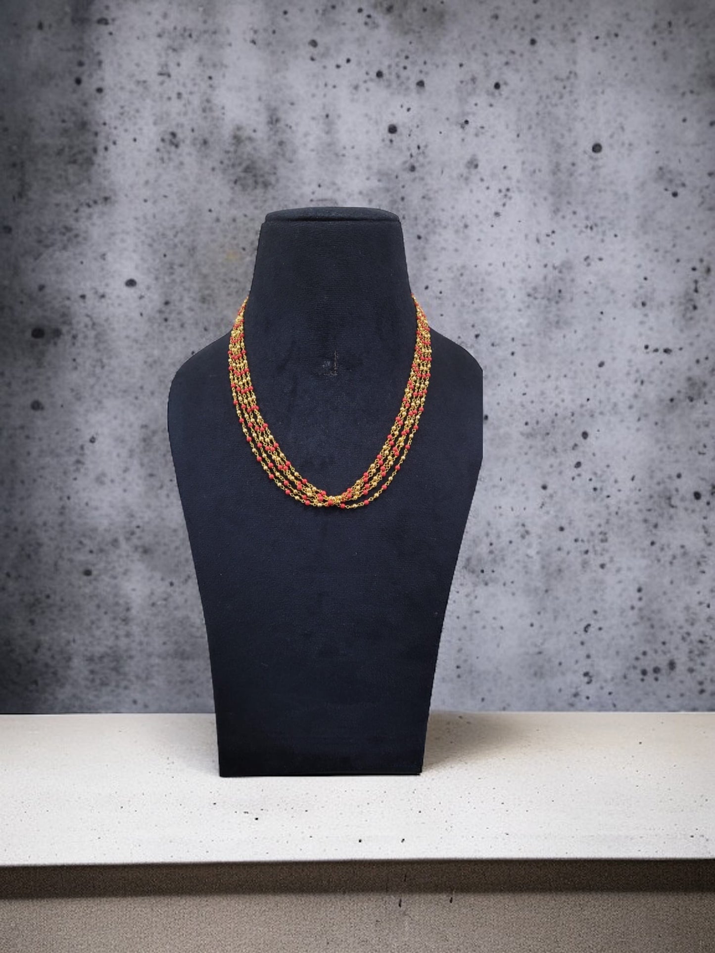 Multi-strand Coral and Gold Beaded Necklace
