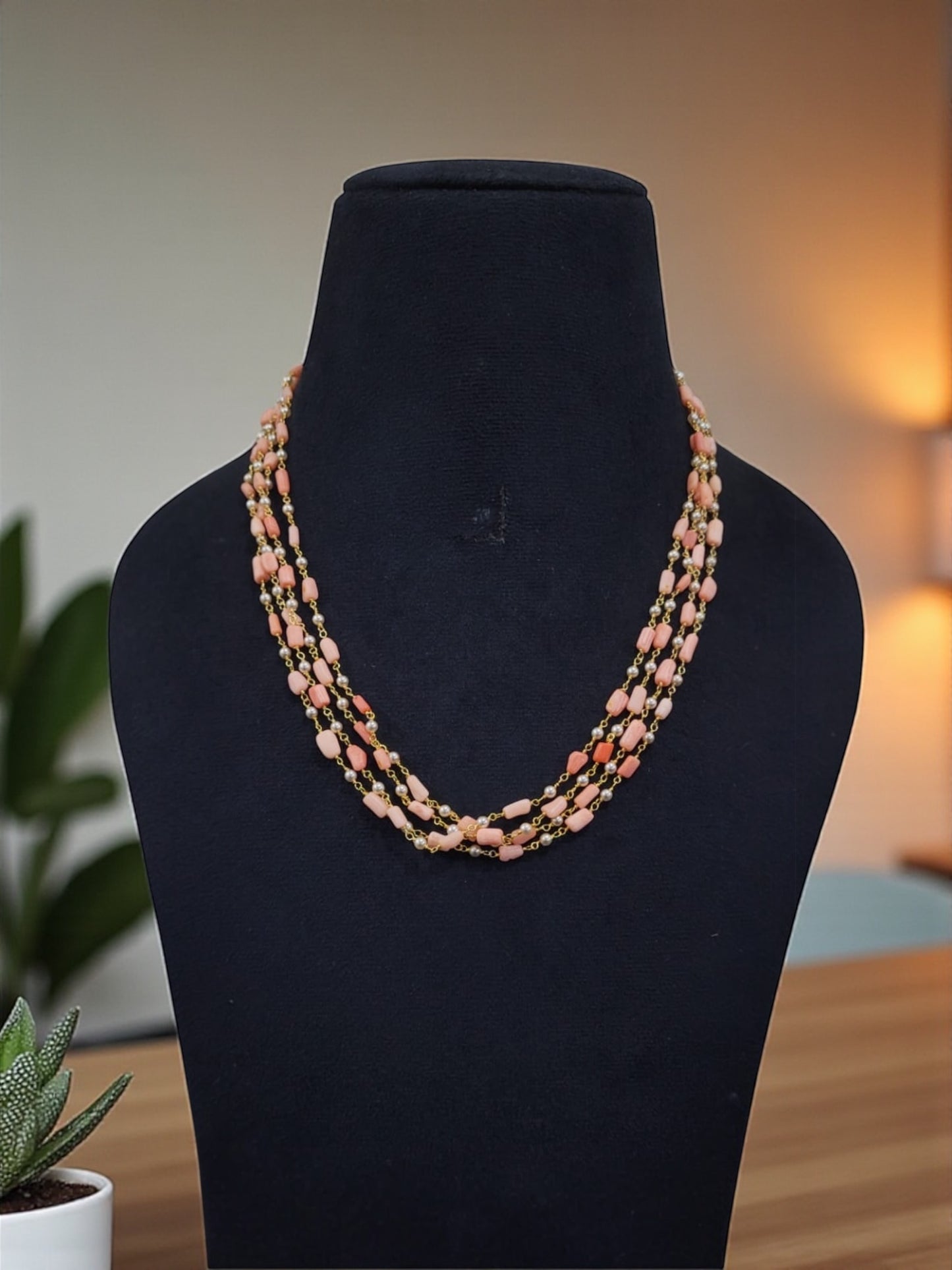 Natural Pink Coral Beaded Necklace