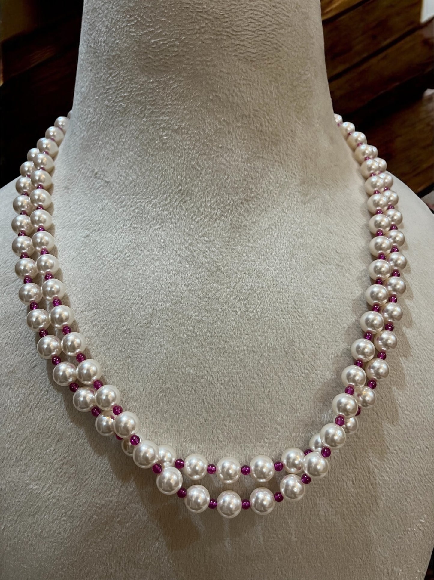 Ruby-accented pearl necklace