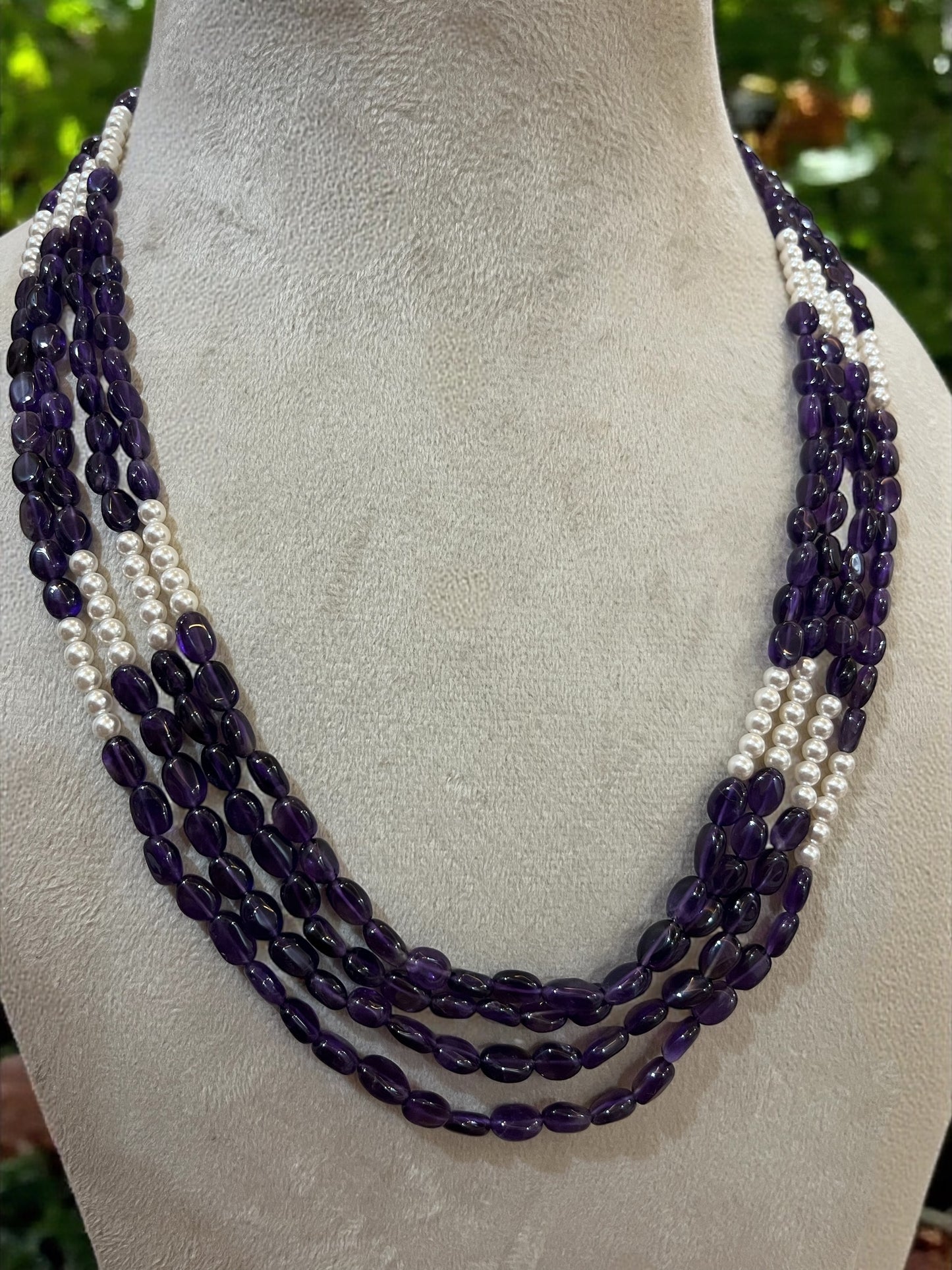 Amethyst Gemstone Necklace with Pearls