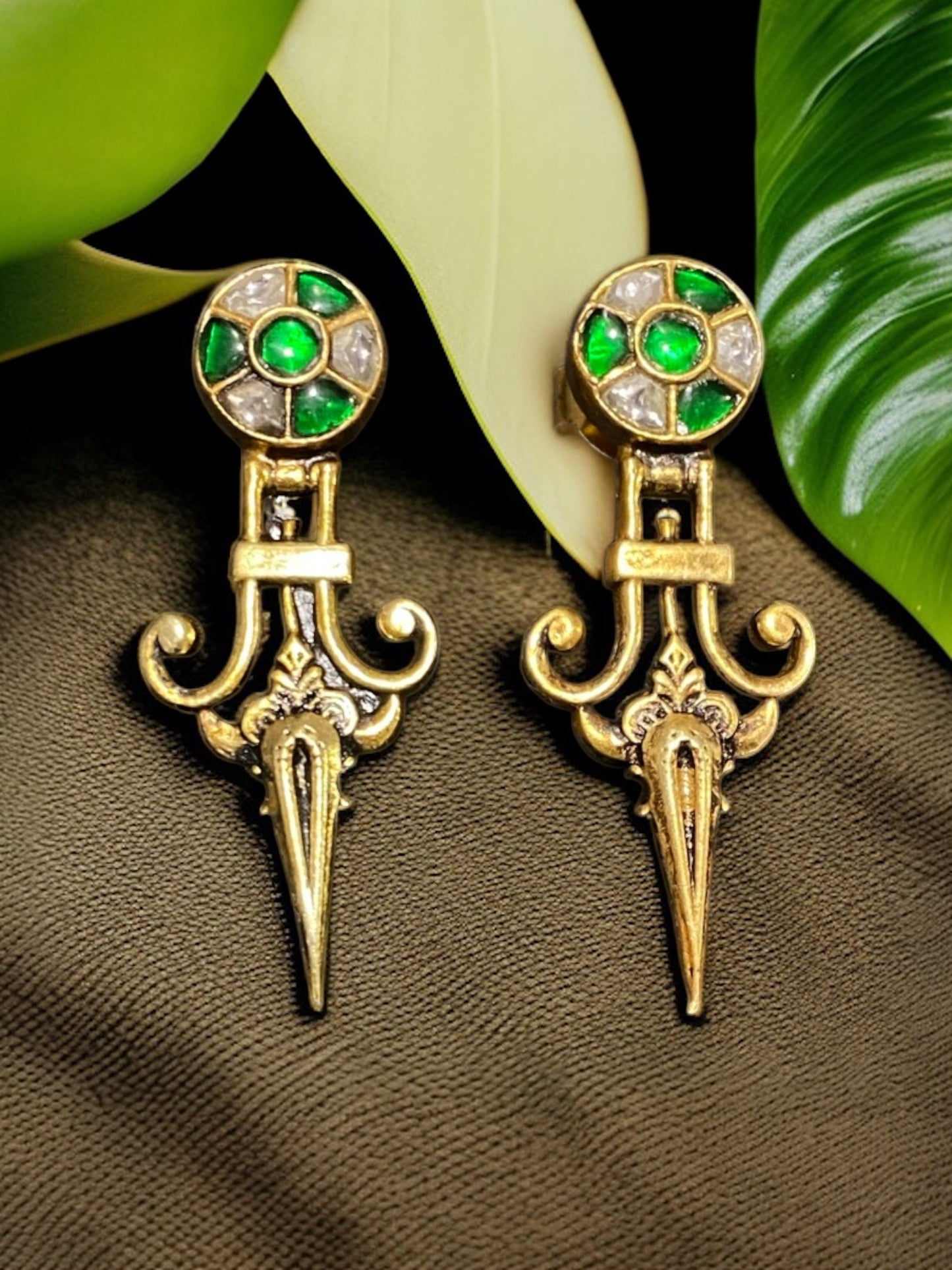 Handcrafted 925 Silver Kundan Drop Earrings