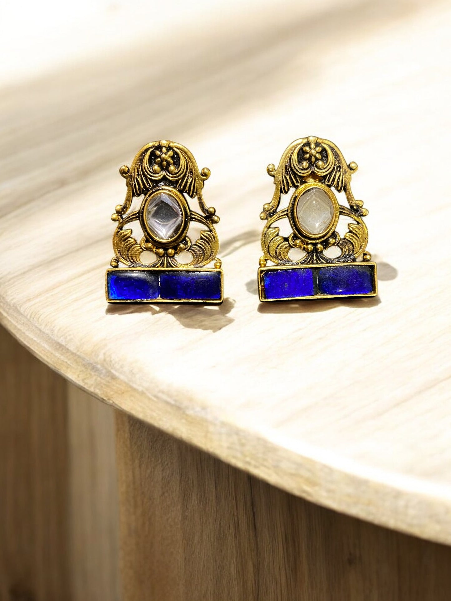 925 Silver Kundan Earrings with Lapis Lazuli.