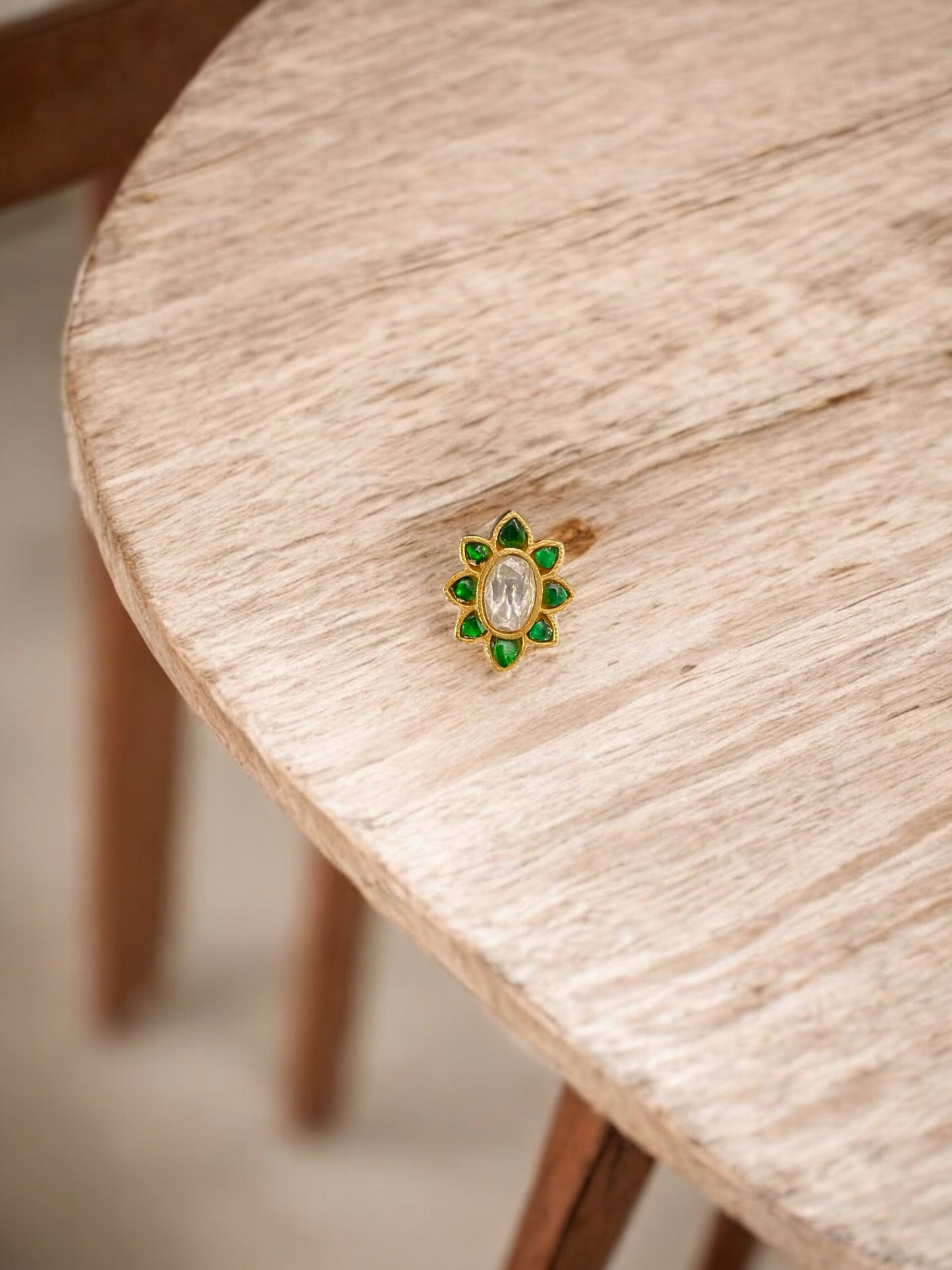 Emerald Lotus Kundan Nose Ring
