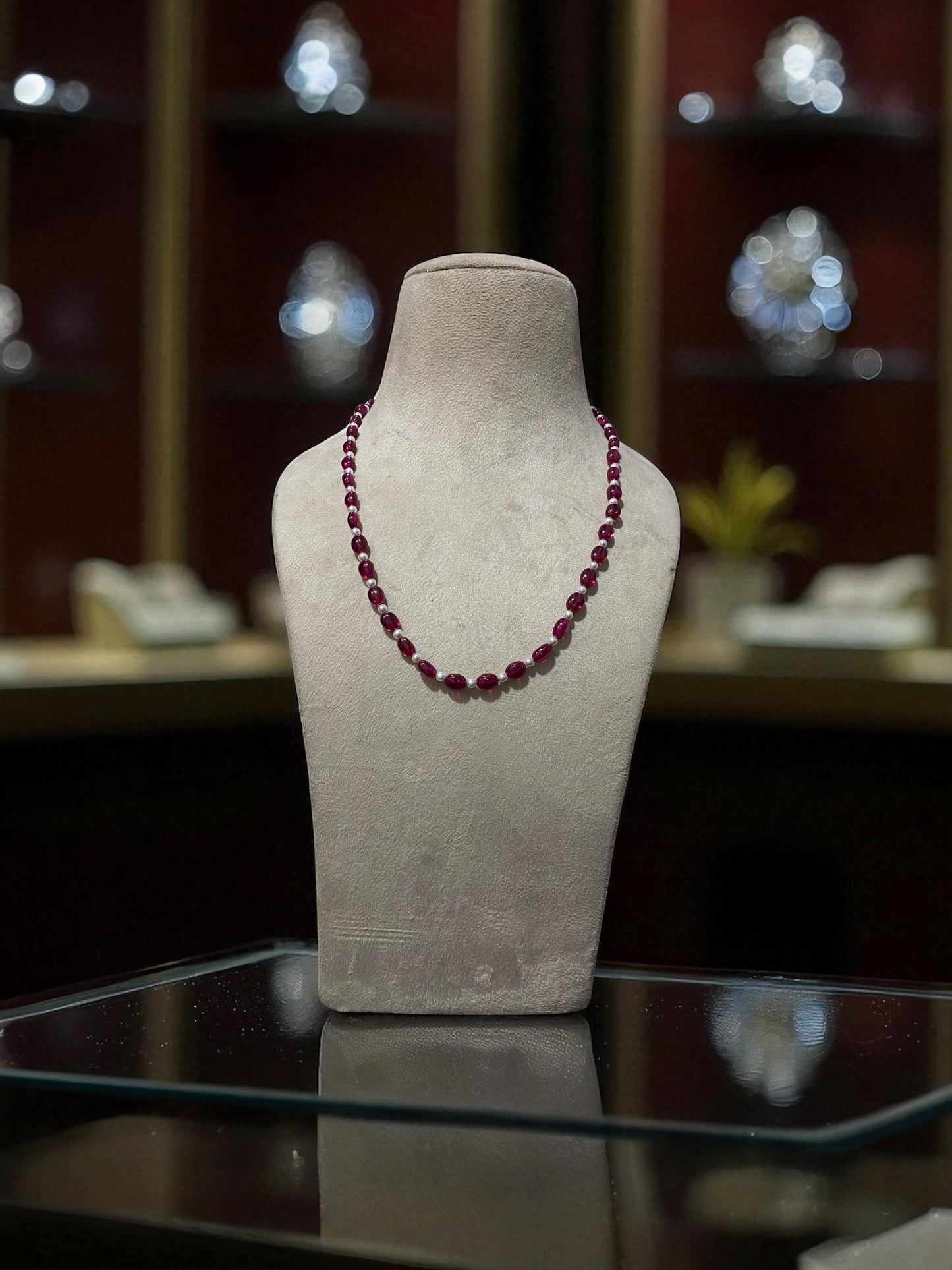 Ruby Beaded Strand Necklace