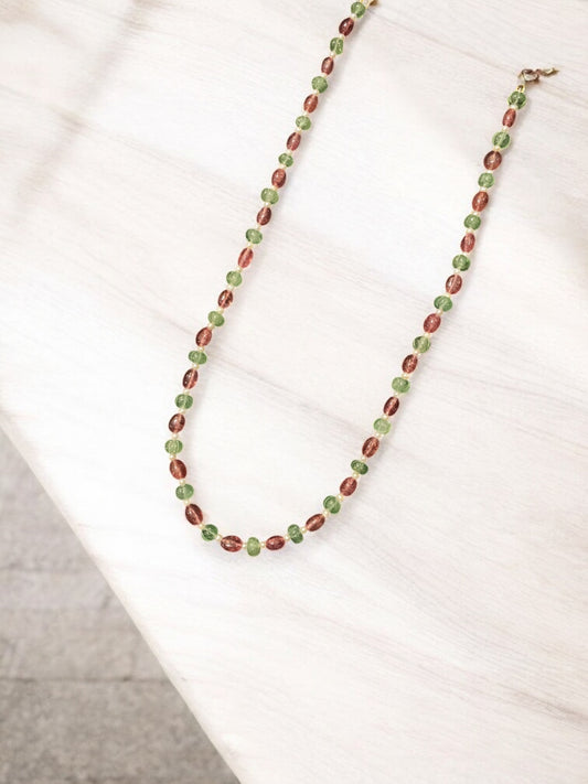 Pink Tourmaline and Emerald Beaded Necklace