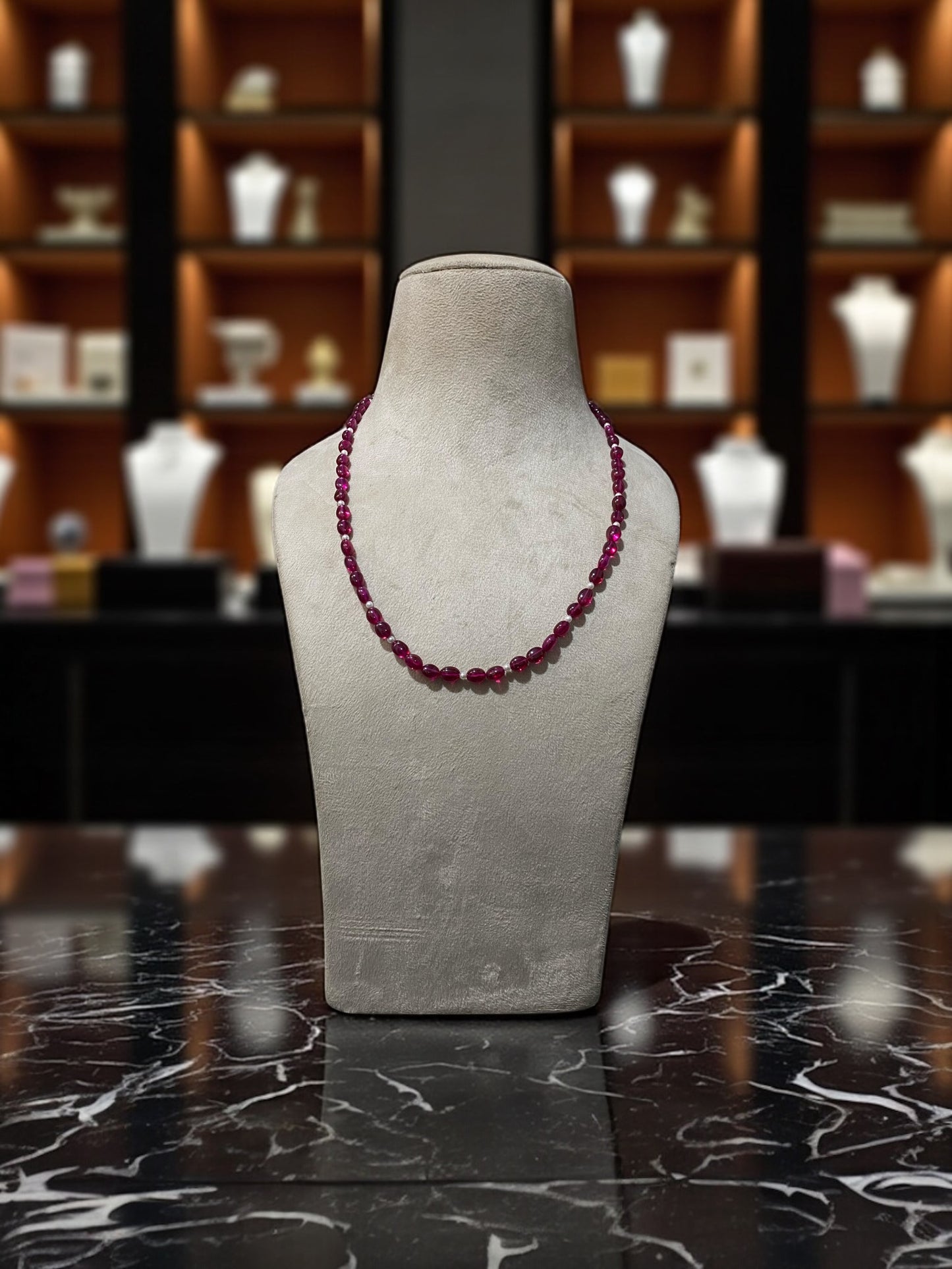 Ruby Beaded Strand Necklace