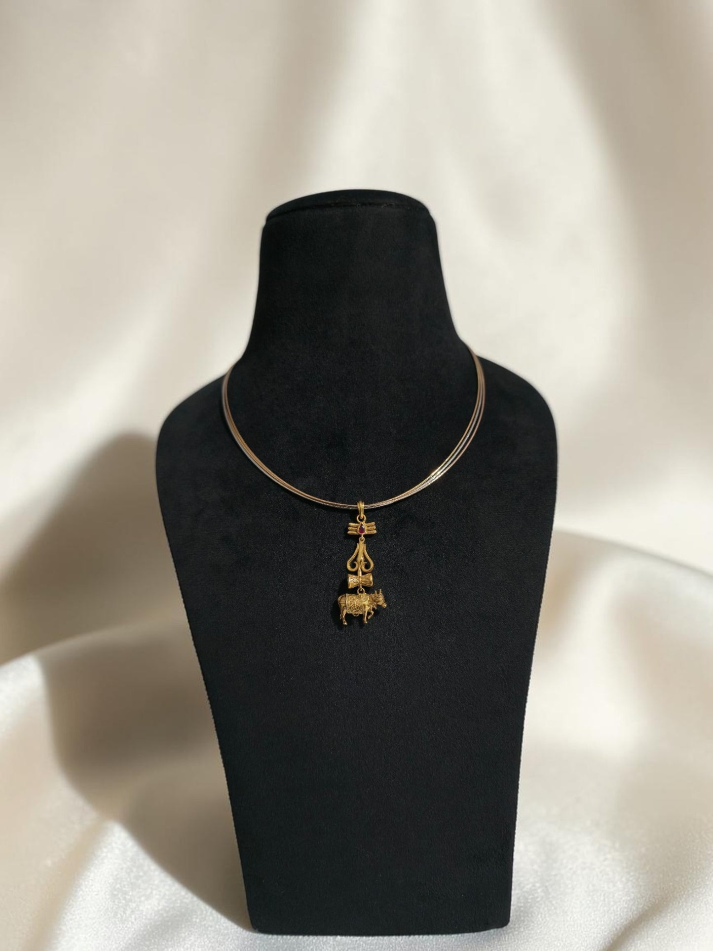 925 Silver Trishul Damru Cow Pendant