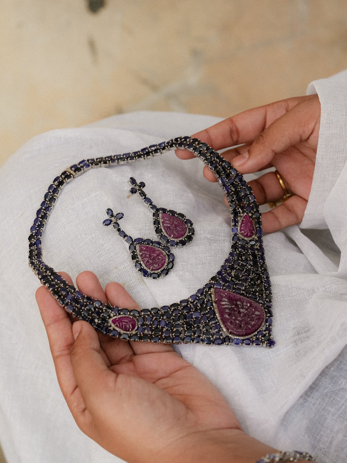 "Exquisite 925 Silver Diamond Necklace Set"