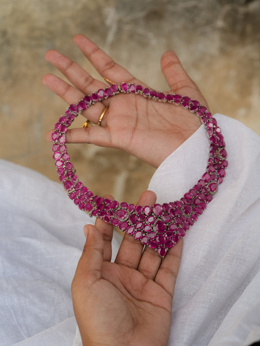 Handmade Ruby & Diamond Necklace Set
