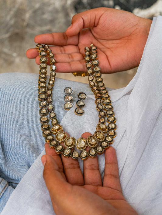 "925 Silver Polki Diamond Custom Necklace Set"