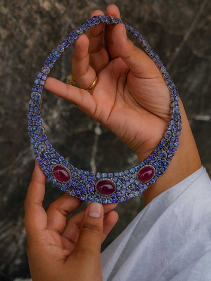 "925 Silver Ruby & Tanzanite Diamond Custom Necklace"