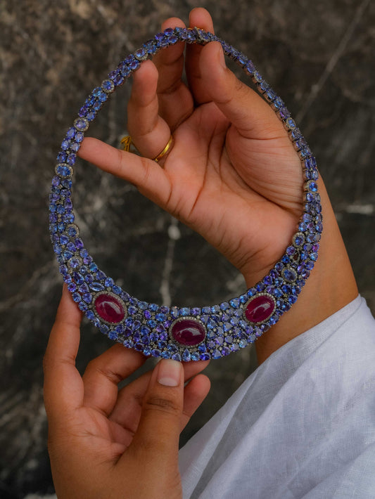 "925 Silver Ruby & Tanzanite Diamond Custom Necklace"
