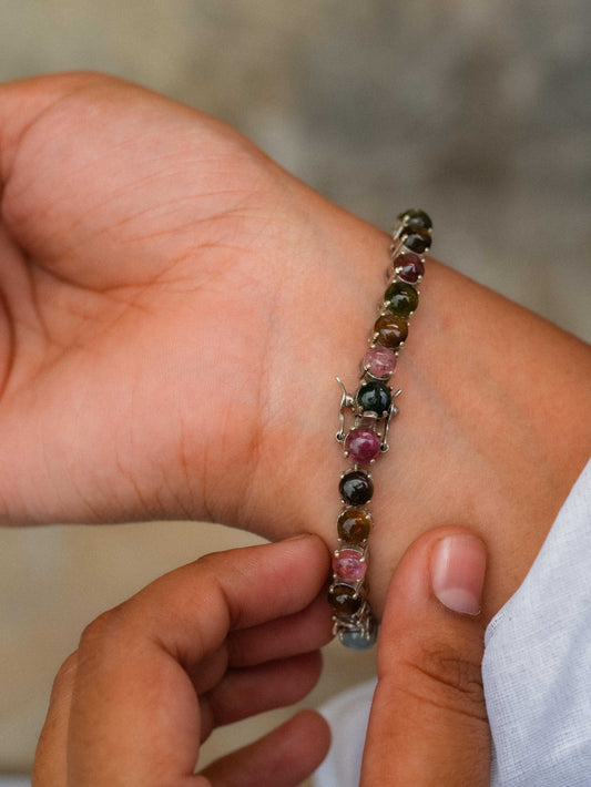 "925 Silver Multi-Colored Tourmaline Gemstone Bracelet"