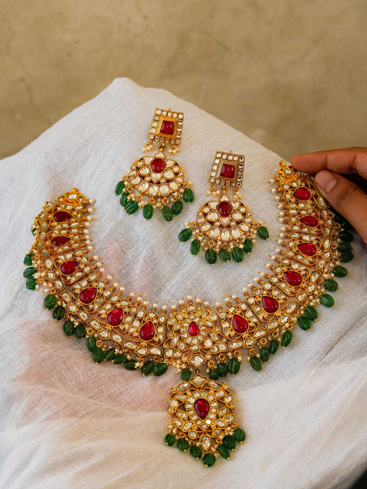 Kundan Ruby Emerald Necklace Set