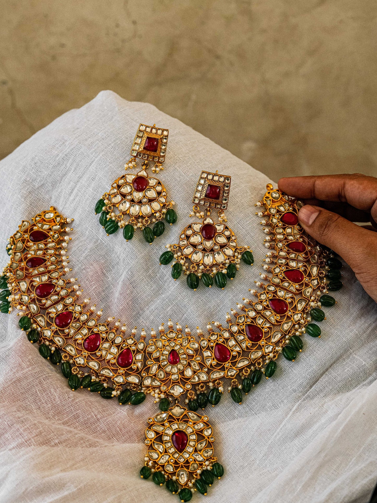 Kundan Ruby Emerald Necklace Set