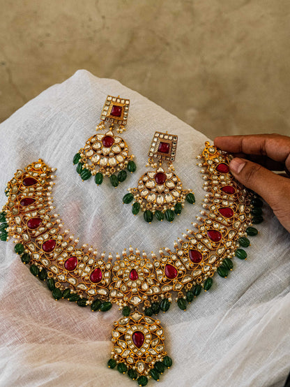 Kundan Ruby Emerald Necklace Set