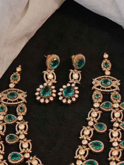 "925 Silver Moissanite Emerald Teardrop Necklace Set"