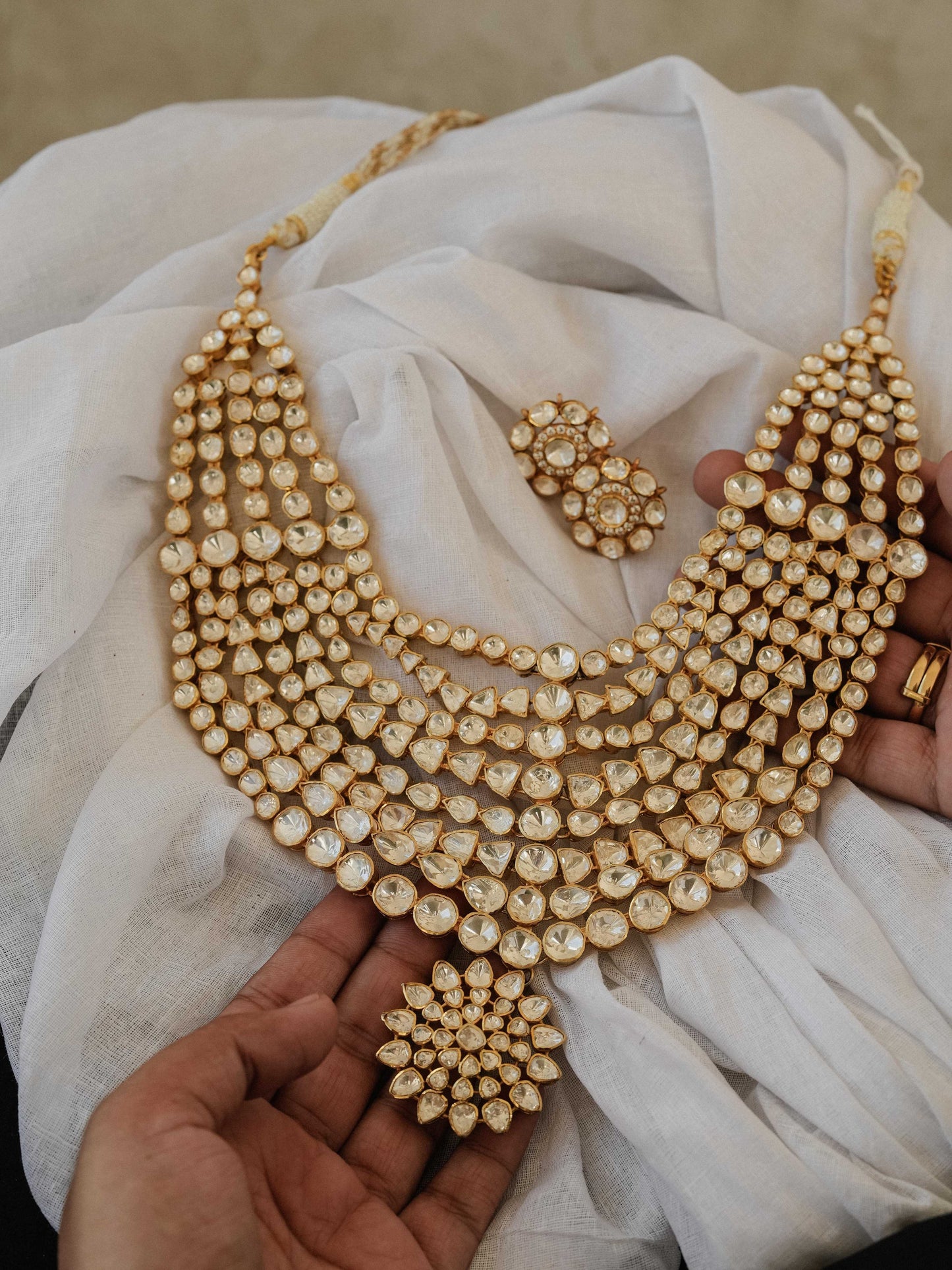 "Silver Moissanite Polki Bridal Necklace"
