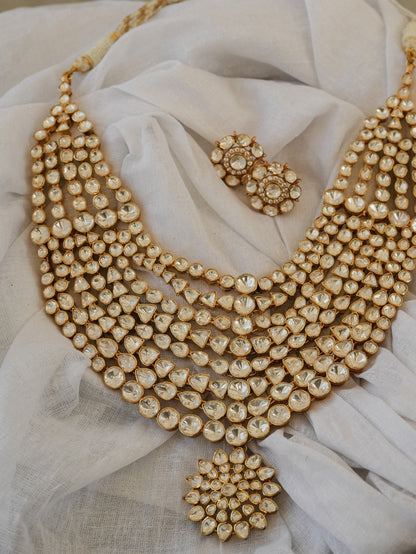 "Silver Moissanite Polki Bridal Necklace"