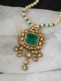 "925 Silver Moissanite Pendant with Pearl & Emerald Accents"