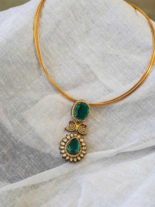 "Regal Emerald Drop Moissanite Pendant"