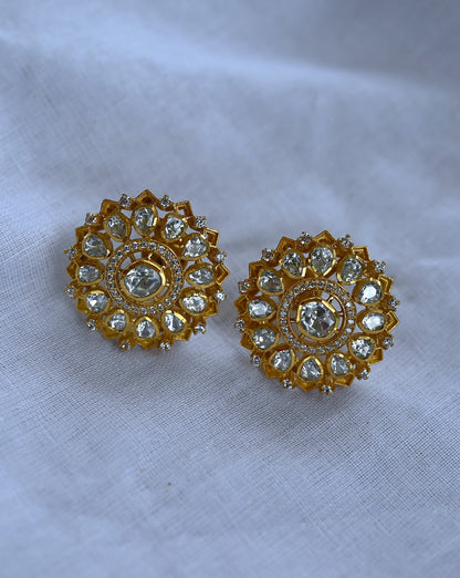 925 Silver Moissanite Polki Circular Floral Pendant Set