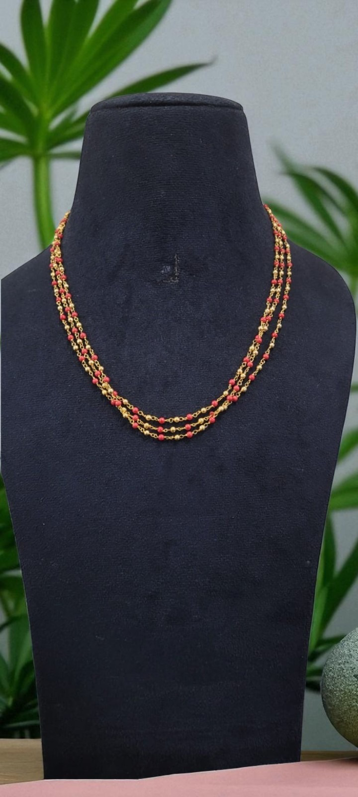 Multi-strand Coral and Gold Beaded Necklace