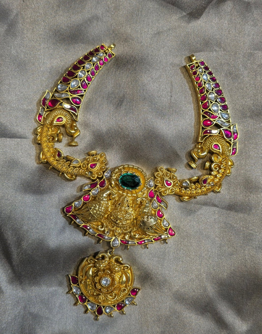925 Silver Nakshi Temple Necklace with Lakshmi & Peacock Design