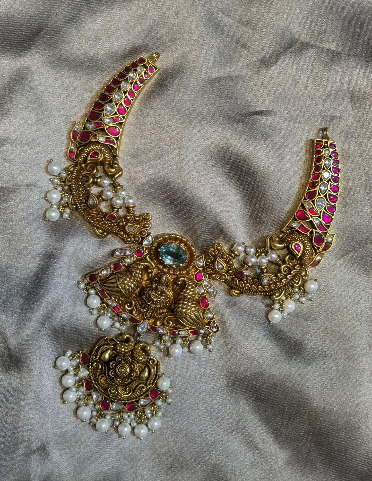 925 Silver Nakshi Temple Necklace with Lakshmi & Peacock Design