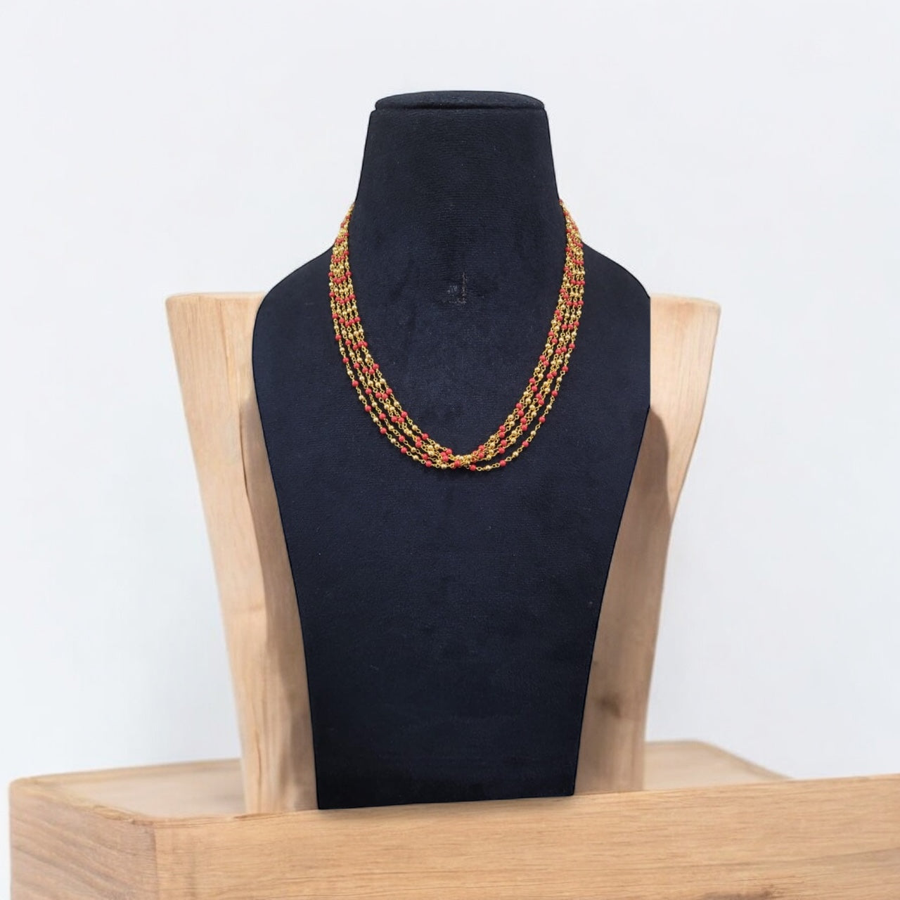 Multi-strand Coral and Gold Beaded Necklace